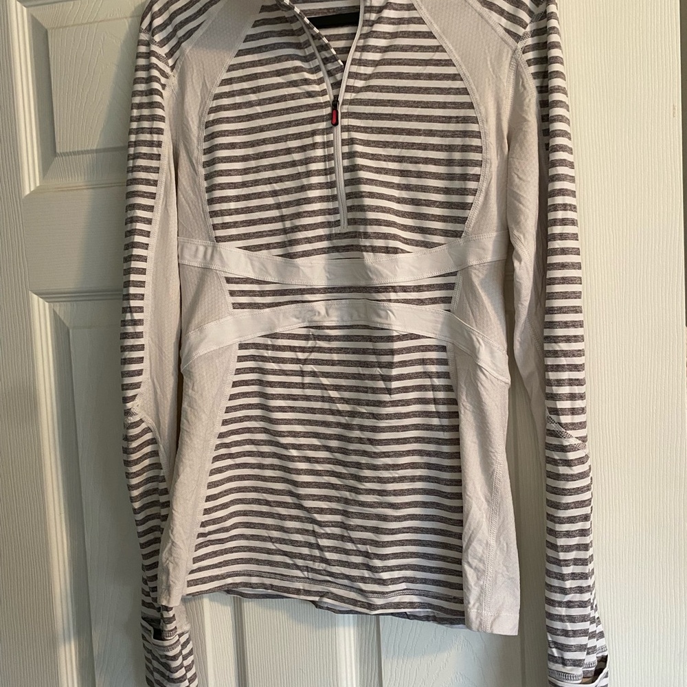Lululemon Gray and White Striped Pullover Running Jacket